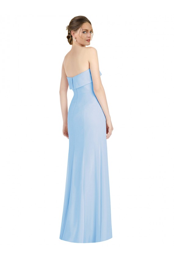 Trumpet Strapless Soft Chiffon Long Light Sky Blue Black Tie Evening Gown / Bridesmaid Dress Barrie