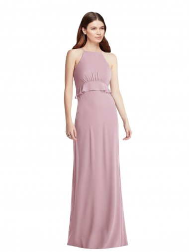 A-Line Halter Neck Chiffon Long Primrose Bridesmaid Dress / Evening Dress Barrie