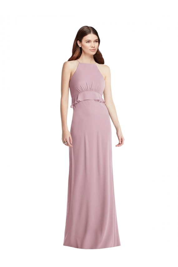 A-Line Halter Neck Chiffon Long Primrose Bridesmaid Dress / Evening Dress Barrie