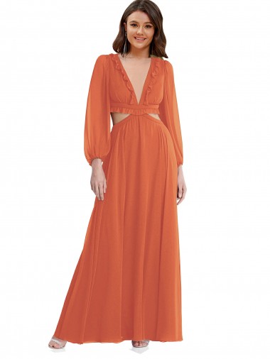 A-Line V-Neck Soft Chiffon Long Firecracker High Low Evening Gown / Bridesmaid Dress Barrie