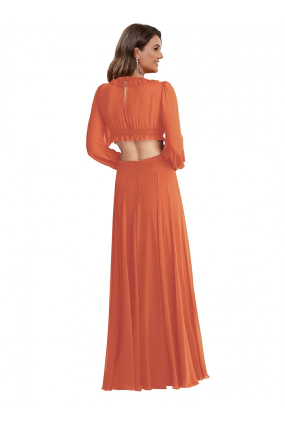 A-Line V-Neck Soft Chiffon Long Firecracker High Low Evening Gown / Bridesmaid Dress Barrie