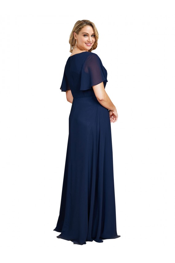 A-Line V-Neck Soft Chiffon Long Dark Navy Formal Plus Size Evening Gown / Prom Dress / Bridesmaid Dress Barrie
