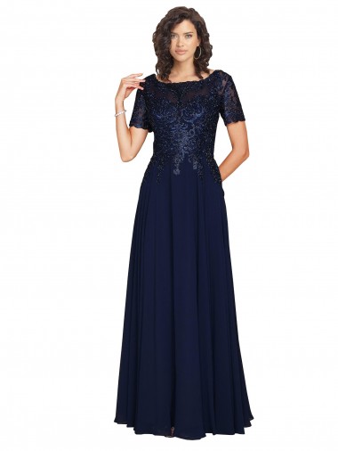 A-Line Round Neck Soft Chiffon Long Dark Navy Prom Dress / Bridesmaid Dress Barrie