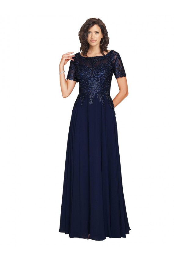 A-Line Round Neck Soft Chiffon Long Dark Navy Prom Dress / Bridesmaid Dress Barrie