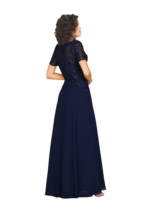 A-Line Round Neck Soft Chiffon Long Dark Navy Prom Dress / Bridesmaid Dress Barrie
