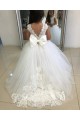 Ball Gown Bateau Neckline Tulle & Lace Chapel Train Ivory Flower Girl Dress Barrie