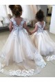 Ball Gown Bateau Neck Tulle & Lace Chapel Train Ivory Little Flower Girl Dress Barrie