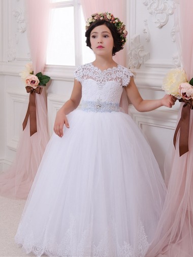 Ball Gown Sweetheart Tulle & Lace Chapel Train Ivory Flower Girl Dresses Barrie