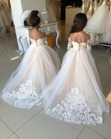 Ball Gown Sweetheart Tulle & Lace Chapel Train Ivory Little Flower Girl Dress Barrie