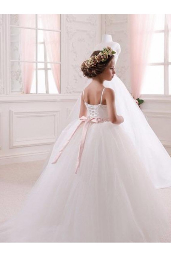 Ball Gown Sweetheart Tulle Chapel Train Ivory Flower Girl Dress Barrie