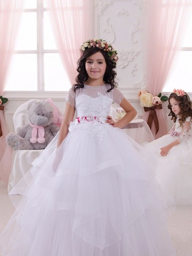 Ball Gown Sweetheart Tulle & Lace Long Ivory Little Flower Girl Dress Barrie