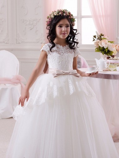 Ball Gown Sweetheart Tulle & Lace Long Ivory Flower Girl Dresses Barrie
