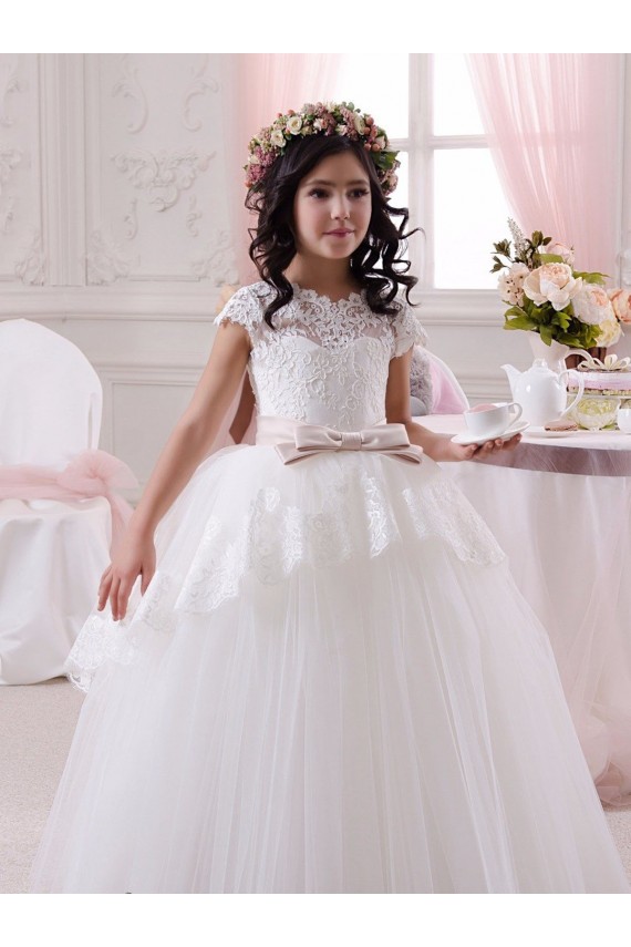 Ball Gown Sweetheart Tulle & Lace Long Ivory Flower Girl Dresses Barrie