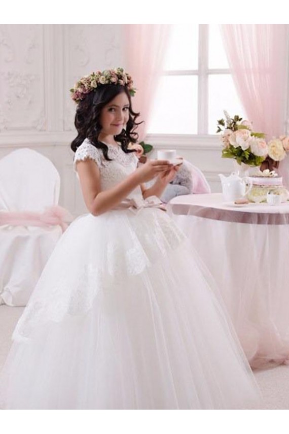 Ball Gown Sweetheart Tulle & Lace Long Ivory Flower Girl Dresses Barrie