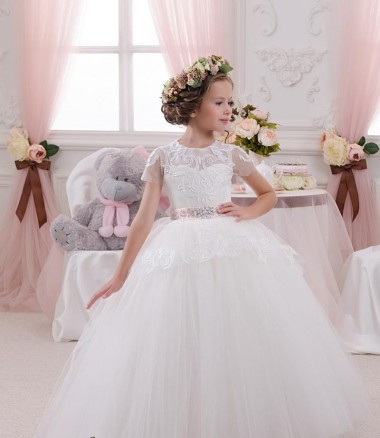 Ball Gown Sweetheart Tulle & Lace Long Ivory Flower Girl Dress Barrie