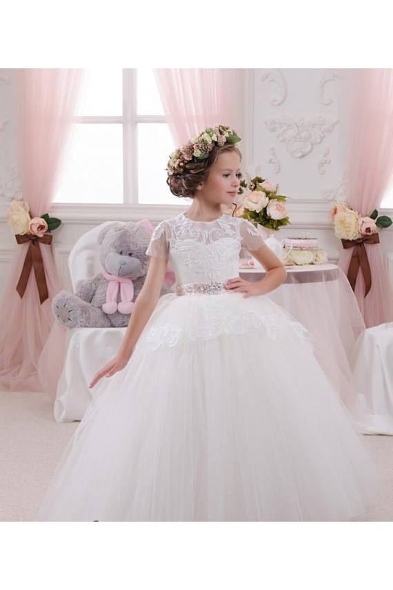 Ball Gown Sweetheart Tulle & Lace Long Ivory Flower Girl Dress Barrie
