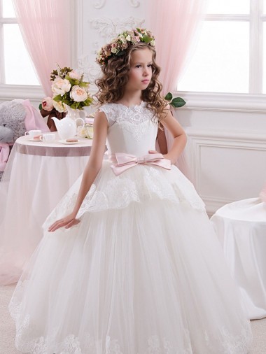 Ball Gown Sweetheart Tulle & Lace Chapel Train Ivory Flower Girl Dress Barrie