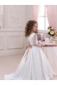 Ball Gown V-Neck Satin & Lace Chapel Train Ivory Flower Girl Dress Barrie