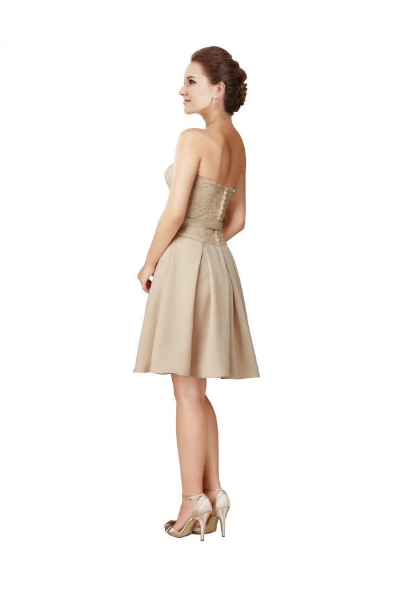 A-Line Sweetheart Satin & Lace Knee Length Champagne Bridesmaid Dress Barrie