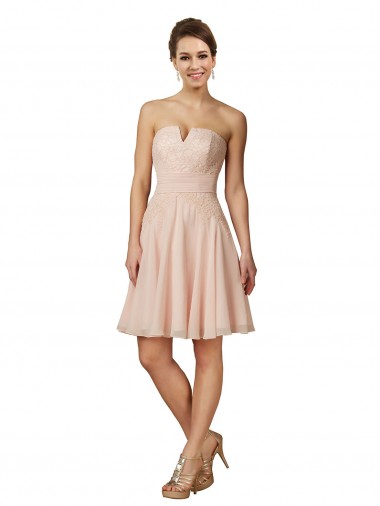 A-Line Sweetheart Soft Chiffon & Lace Knee Length Pink Bridesmaid Dress Barrie