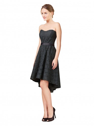 A-Line Sweetheart Lace Knee Length Slate Grey High Low Bridesmaid Dress Barrie