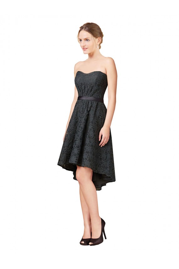A-Line Sweetheart Lace Knee Length Slate Grey High Low Bridesmaid Dress Barrie