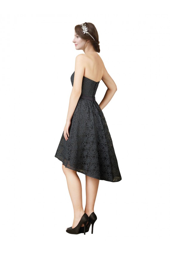 A-Line Sweetheart Lace Knee Length Slate Grey High Low Bridesmaid Dress Barrie