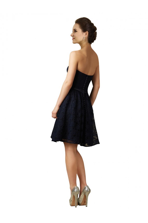 A-Line V-Neck Lace Knee Length Dark Navy Bridesmaid Dress Barrie