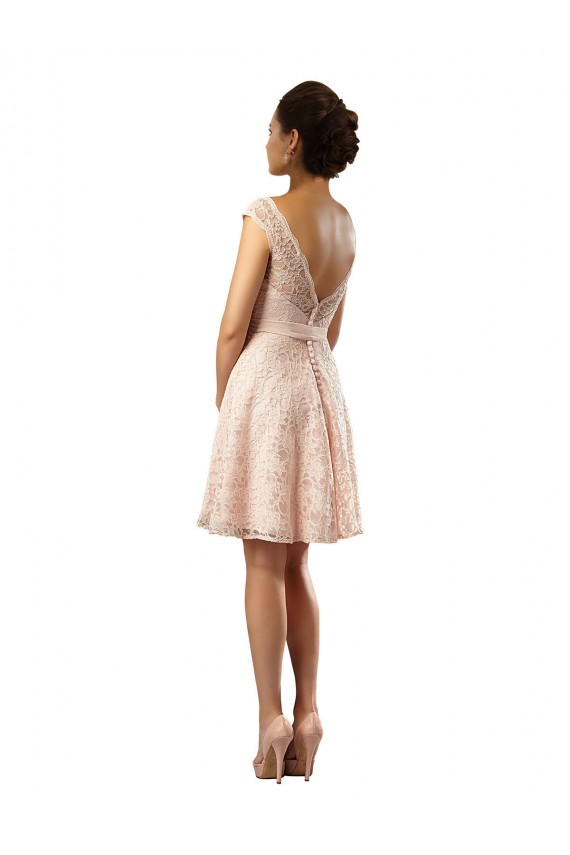 A-Line Illusion Neck Soft Chiffon & Lace Knee Length Pink Bridesmaid Dress Barrie