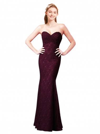 A-Line Sweetheart Lace Long Grape Bridesmaid Dress Barrie