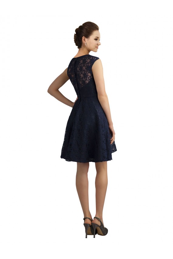 A-Line V-Neck Lace Knee Length Dark Navy Bridesmaid Dress / Evening Dress Barrie