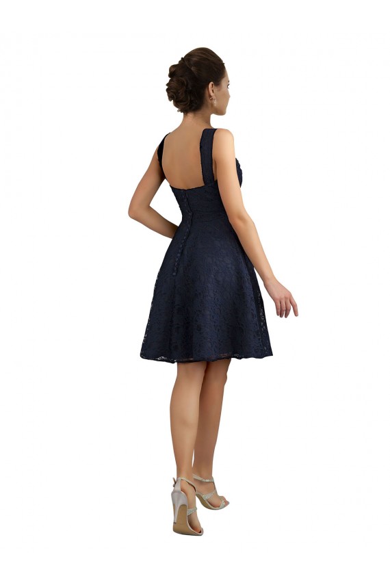 A-Line Sweetheart Lace Knee Length Dark Navy Bridesmaid Dress Barrie