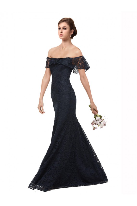 Mermaid Off the Shoulder Lace Long Dark Navy Prom Dress / Bridesmaid Dress Barrie