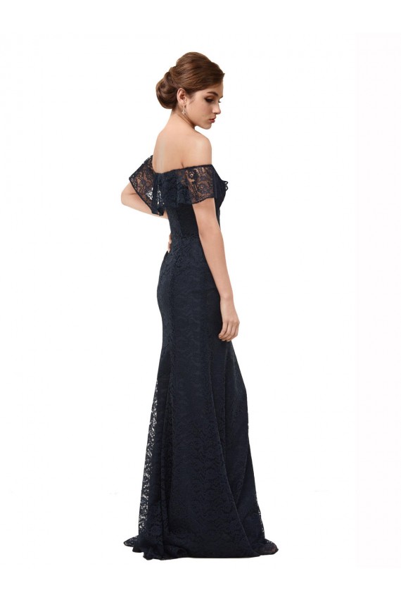 Mermaid Off the Shoulder Lace Long Dark Navy Prom Dress / Bridesmaid Dress Barrie