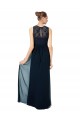 A-Line Illusion Neck Soft Chiffon & Lace Long Dark Navy Bridesmaid Dress Barrie
