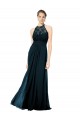 A-Line Illusion Neck Soft Chiffon & Lace Long Dark Navy Formal Dress / Bridesmaid Dress Barrie