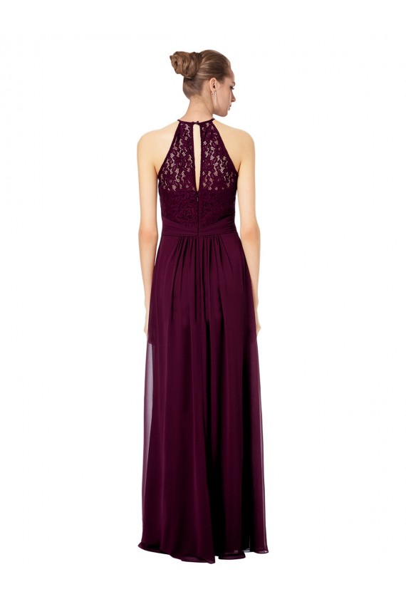 A-Line Illusion Neck Soft Chiffon & Lace Long Dark Navy Formal Dress / Bridesmaid Dress Barrie