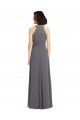 A-Line Halter Neck Soft Chiffon & Lace Long Stormy Silver Bridesmaid Dress Barrie