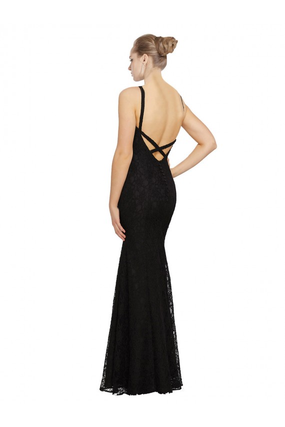 Sheath Jewel Neck Lace Long Black Bridesmaid Dress Barrie