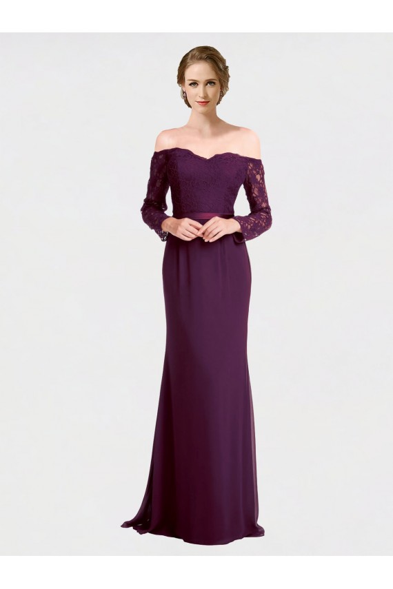 Mermaid Off the Shoulder Soft Chiffon & Lace Long Grape Bridesmaid Dress Barrie