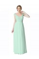 A-Line V-Neck Soft Chiffon & Lace Long Mint Green Bridesmaid Dress Barrie