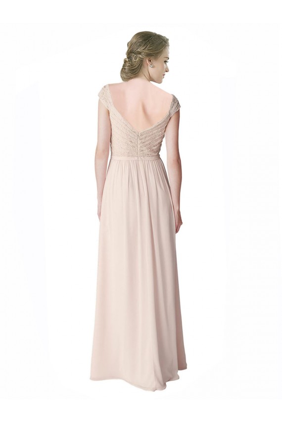 A-Line V-Neck Soft Chiffon & Lace Long Mint Green Bridesmaid Dress Barrie