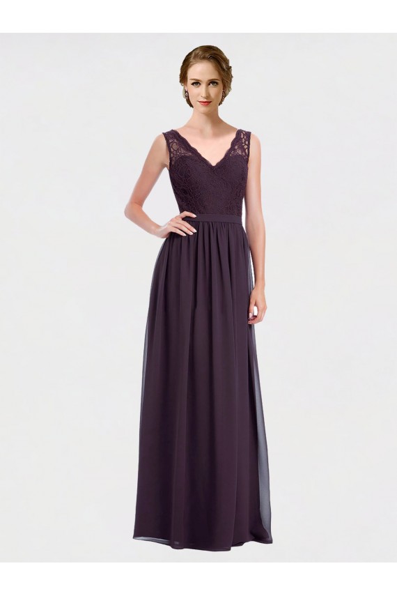 A-Line V-Neck Chiffon & Lace Long Grape Bridesmaid Dress / Evening Dress Barrie
