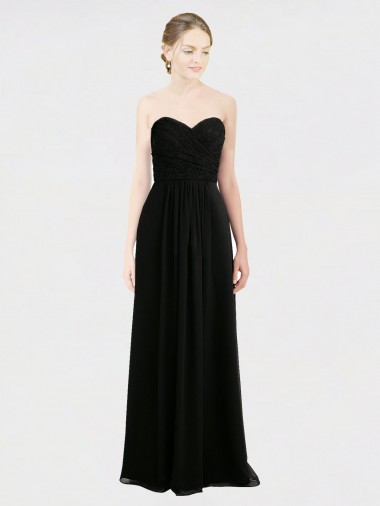 A-Line Strapless Soft Chiffon & Lace Long Black Bridesmaid Dress Barrie