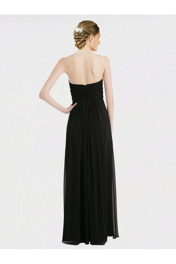 A-Line Strapless Soft Chiffon & Lace Long Black Bridesmaid Dress Barrie