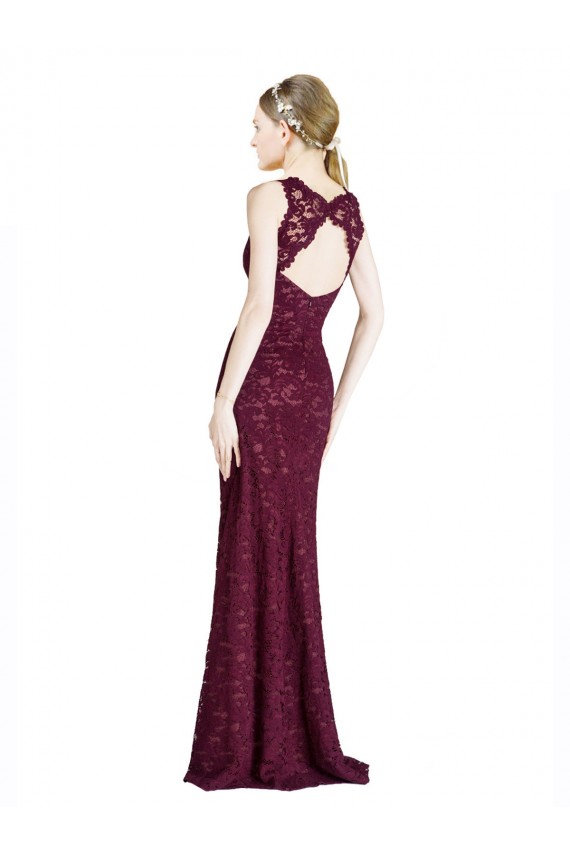A-Line High Neck Lace Long Burgundy Gold Prom Dress / Bridesmaid Dress Barrie