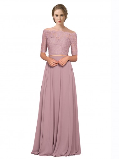 A-Line Off the Shoulder Soft Chiffon & Lace Long Prom Dress / Bridesmaid Dress Barrie
