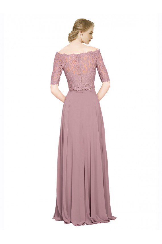A-Line Off the Shoulder Soft Chiffon & Lace Long Prom Dress / Bridesmaid Dress Barrie