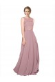 A-Line Illusion Neck Soft Chiffon & Lace Long Black Tie Prom Dress / Bridesmaid Dress Barrie