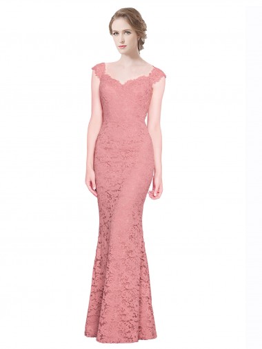 Mermaid Strapless Lace Long Salmon Prom Dress / Bridesmaid Dress Barrie